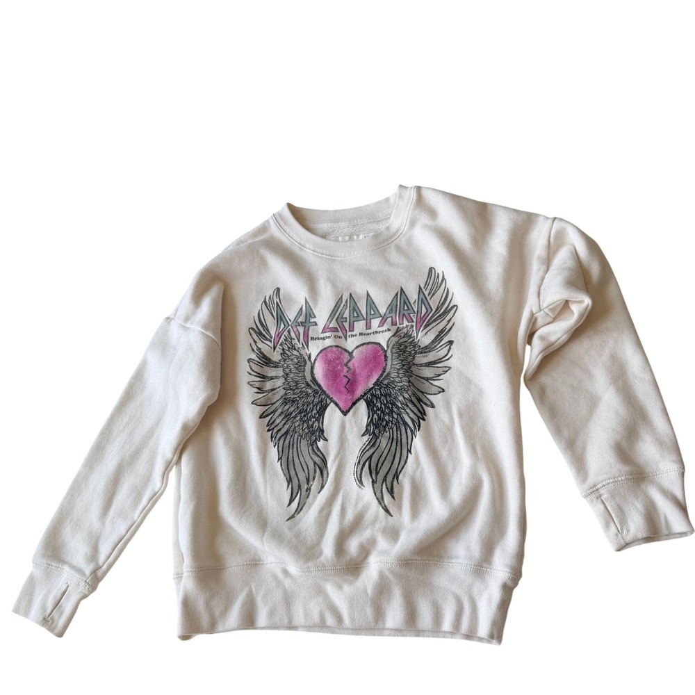 Abercrombie Kids‎ Def Leppard Heartbreak Graphic Sweatshirt 9/10 Cream Concert